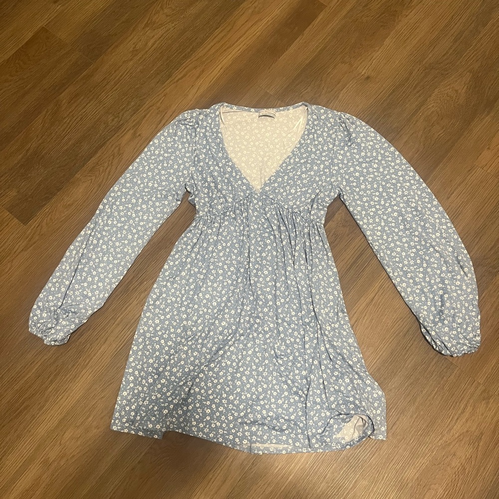 Blue Floral Plunge Dress